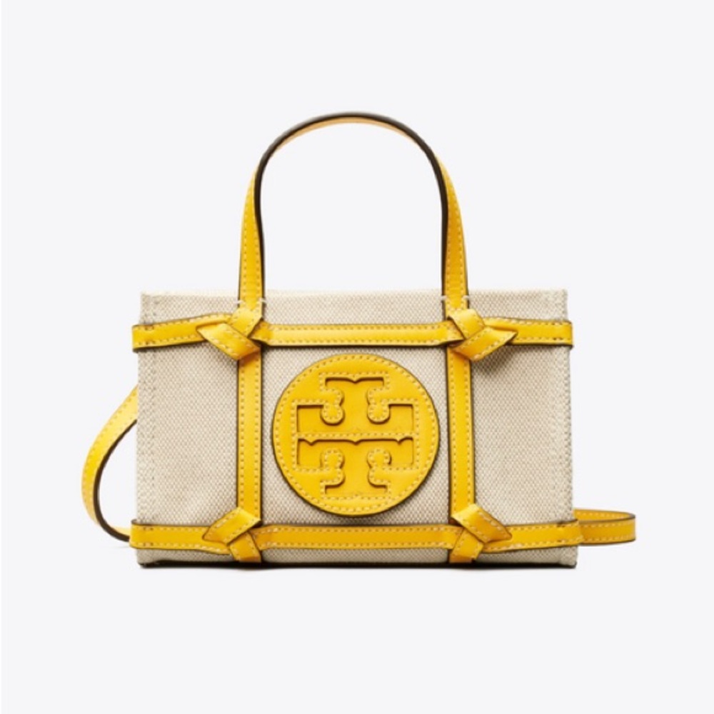 {Tory Burch} Ella Canvas Quadrant Micro Tote - Crossbody Bag - Goldfinch Yellow